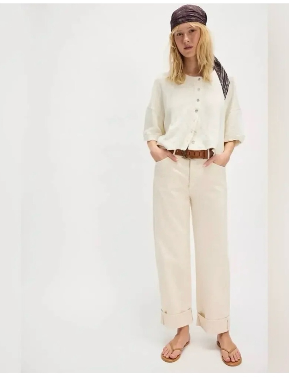 MOTHER Cream High-Rise Straight Jeans